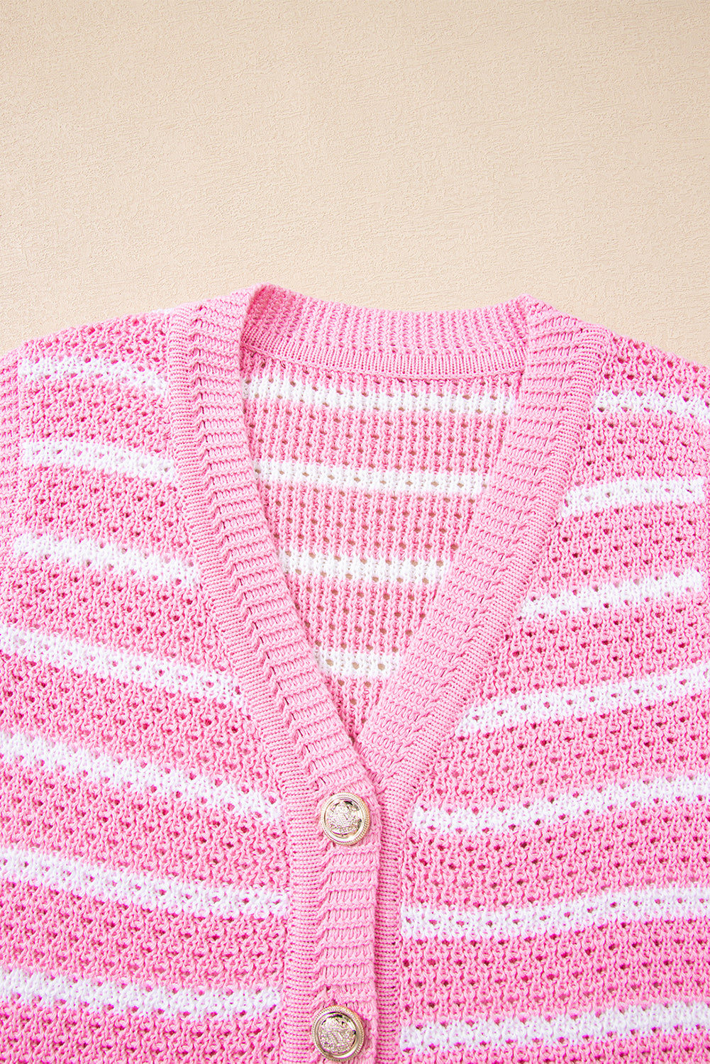 Pink Striped V Neck Button Knit Vest