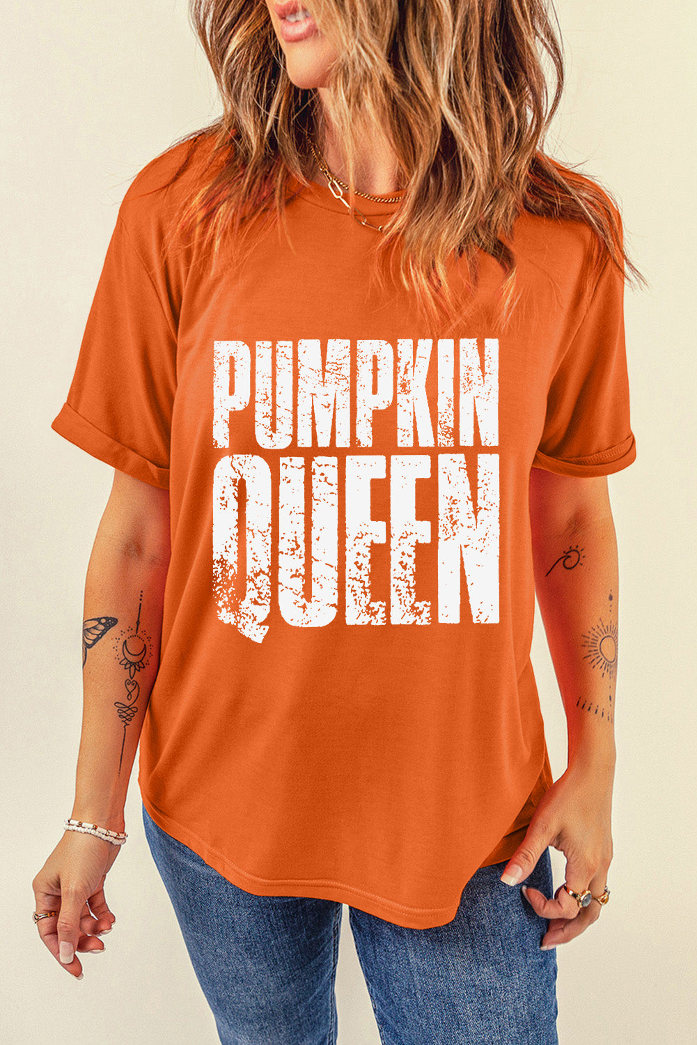 Orange PUMPKIN QUEEN Graphic Crew Neck Tee