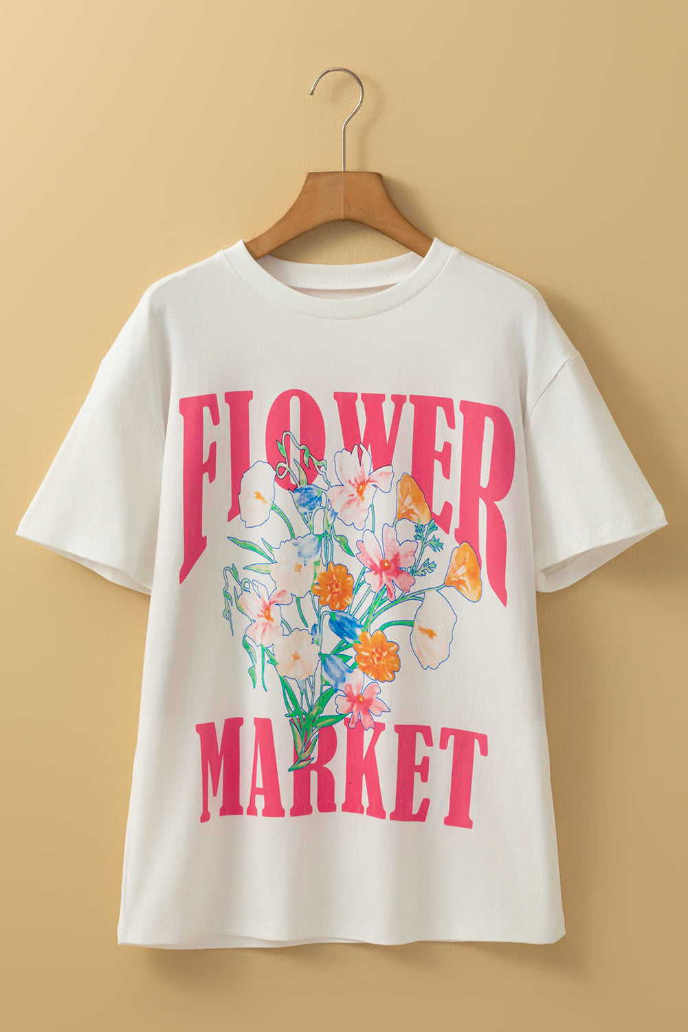 White FLOWER MARKET Letter Graphic T Shirt