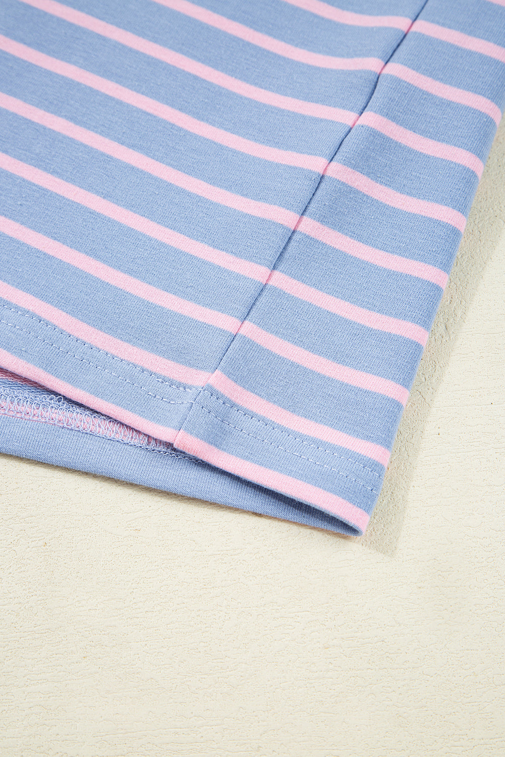 Sky Blue Stripe Oversized Contrast Trim Drop Shoulder Casual Top