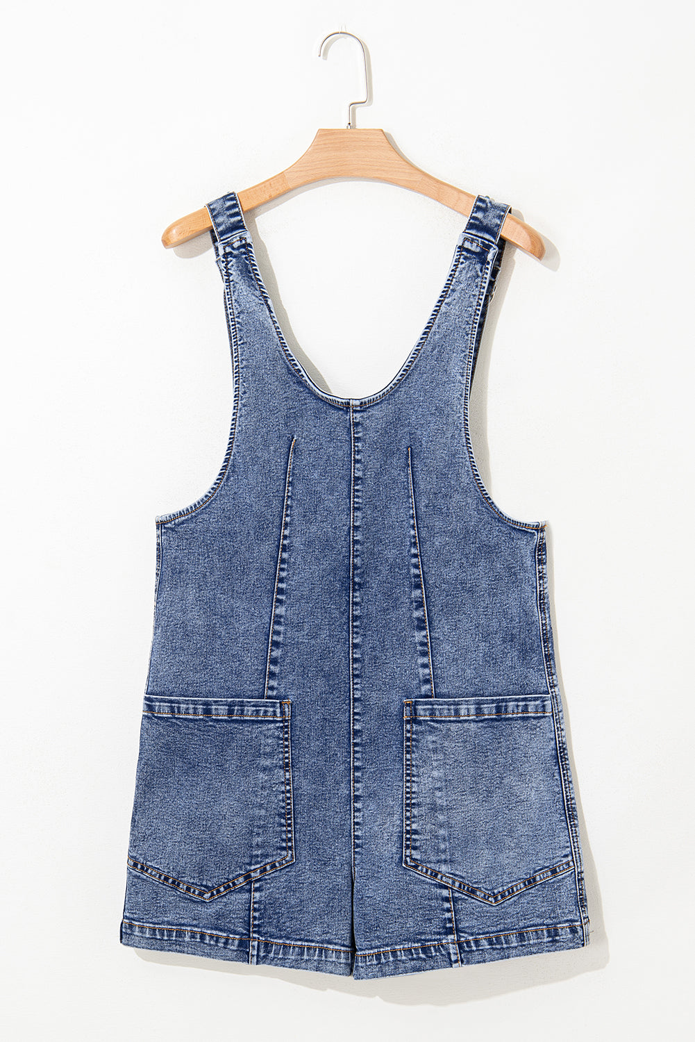 Dusk Blue Sleeveless U Neck Pocket Denim Romper