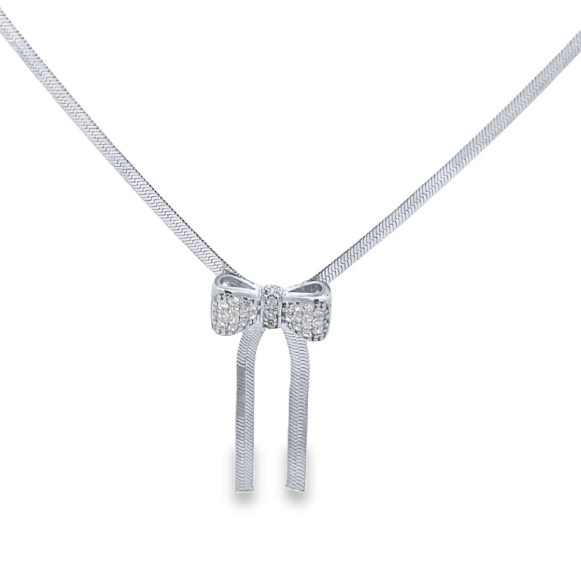 3mm Herringbone Snake Necklace with CZ Bowtie Charm (H254)(I282A)-1