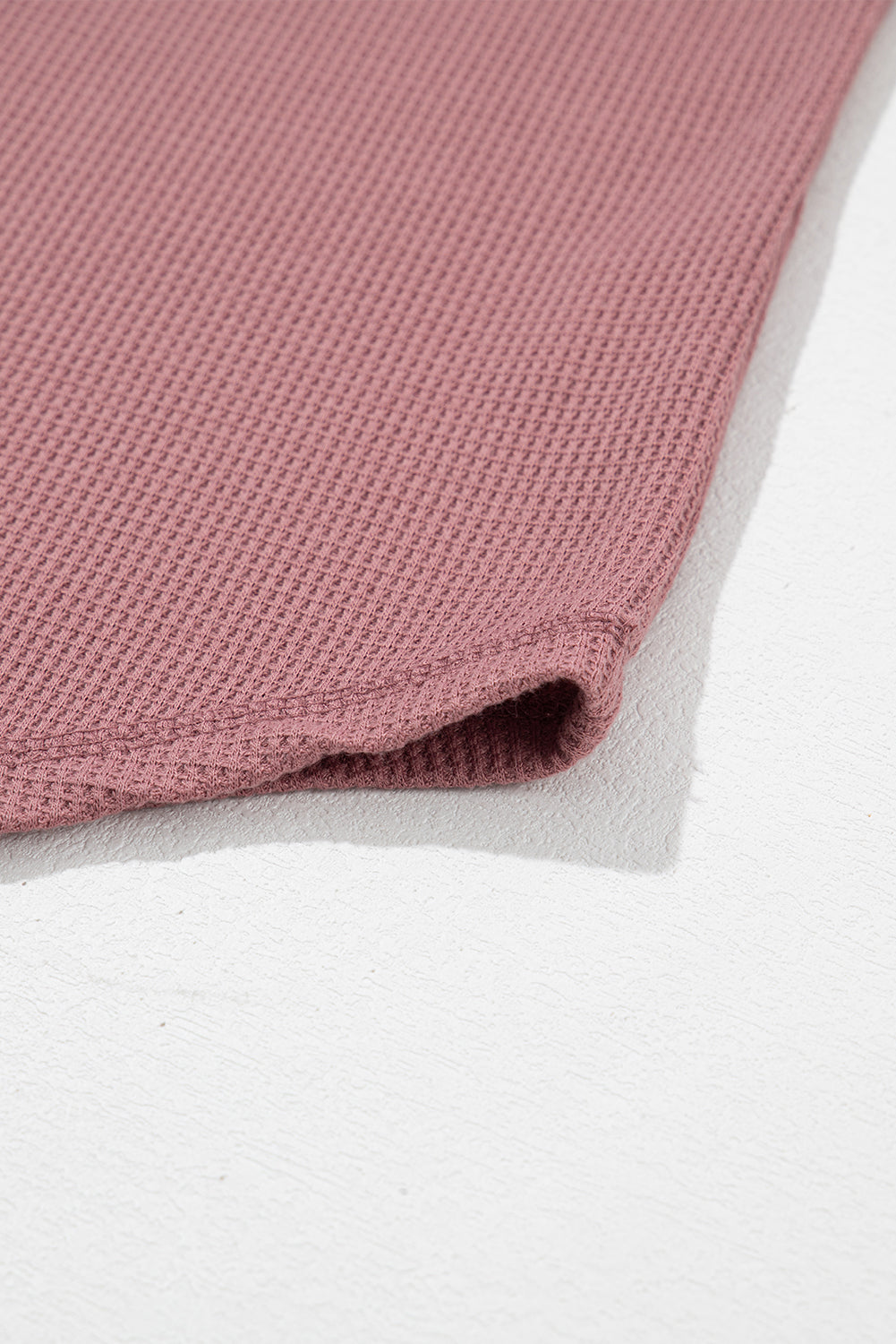 Rose Exposed Seam Drop Sleeve V Neck Waffle Textured Top
