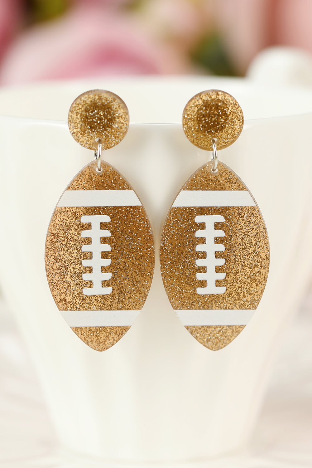Brown Glittering Football Dangle Earrings