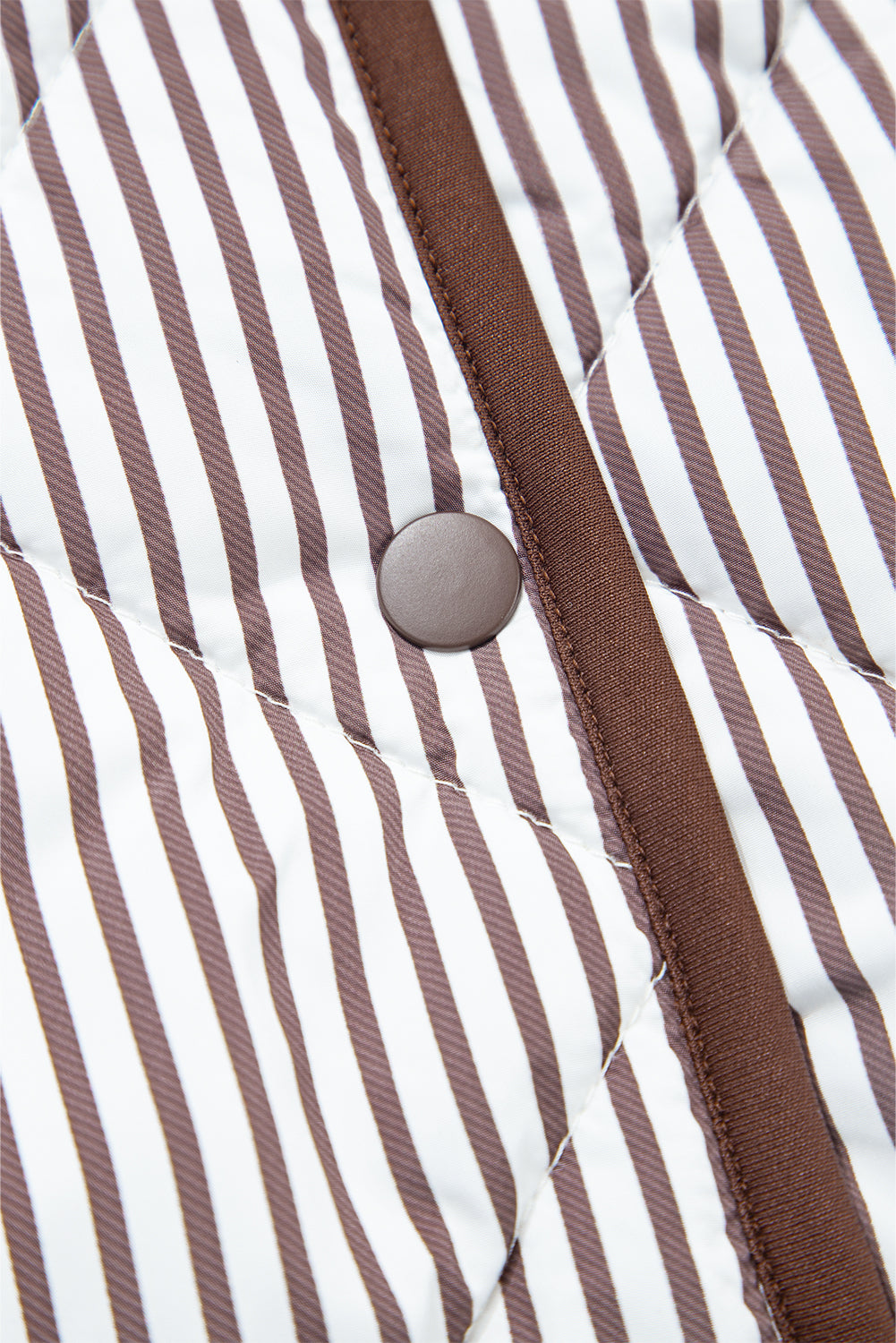 Brown Striped Snap Button Scalloped Hem Winter Vest