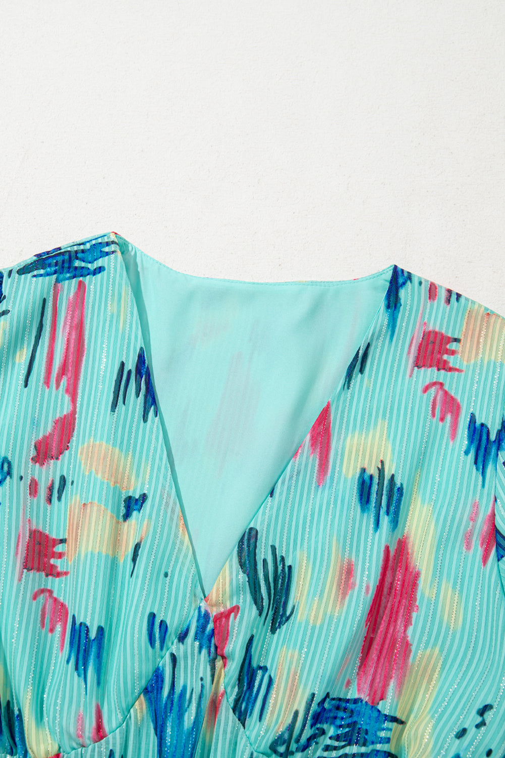 Sky Blue Abstract Print Short Puff Sleeve Tiered Maxi Dress