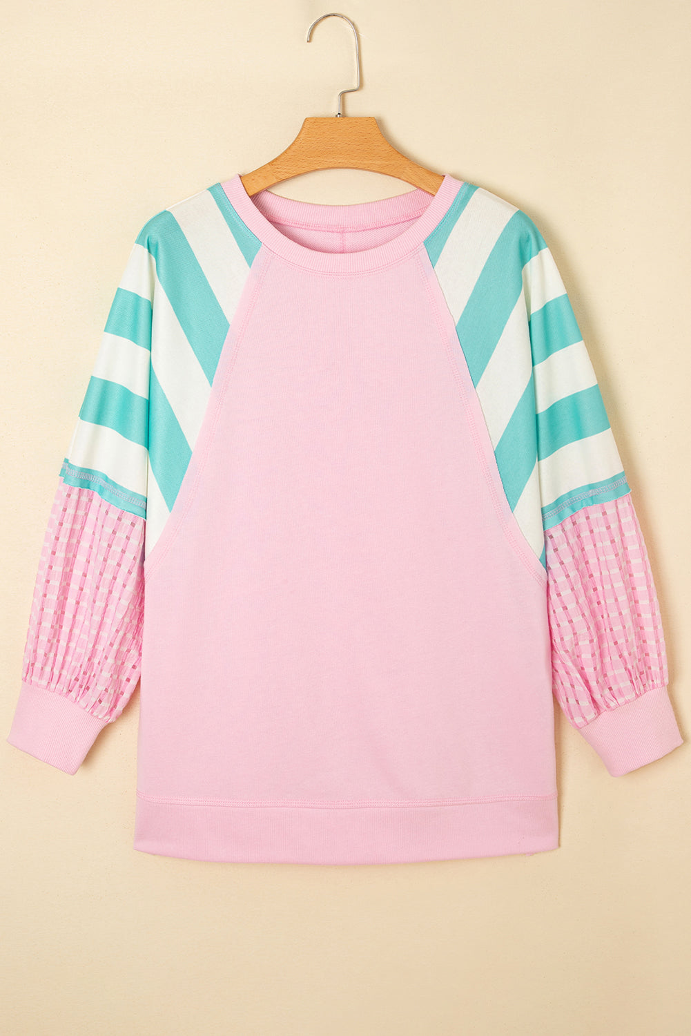 Bonbon Striped Colorblock Patchwork Raglan Sleeve Top