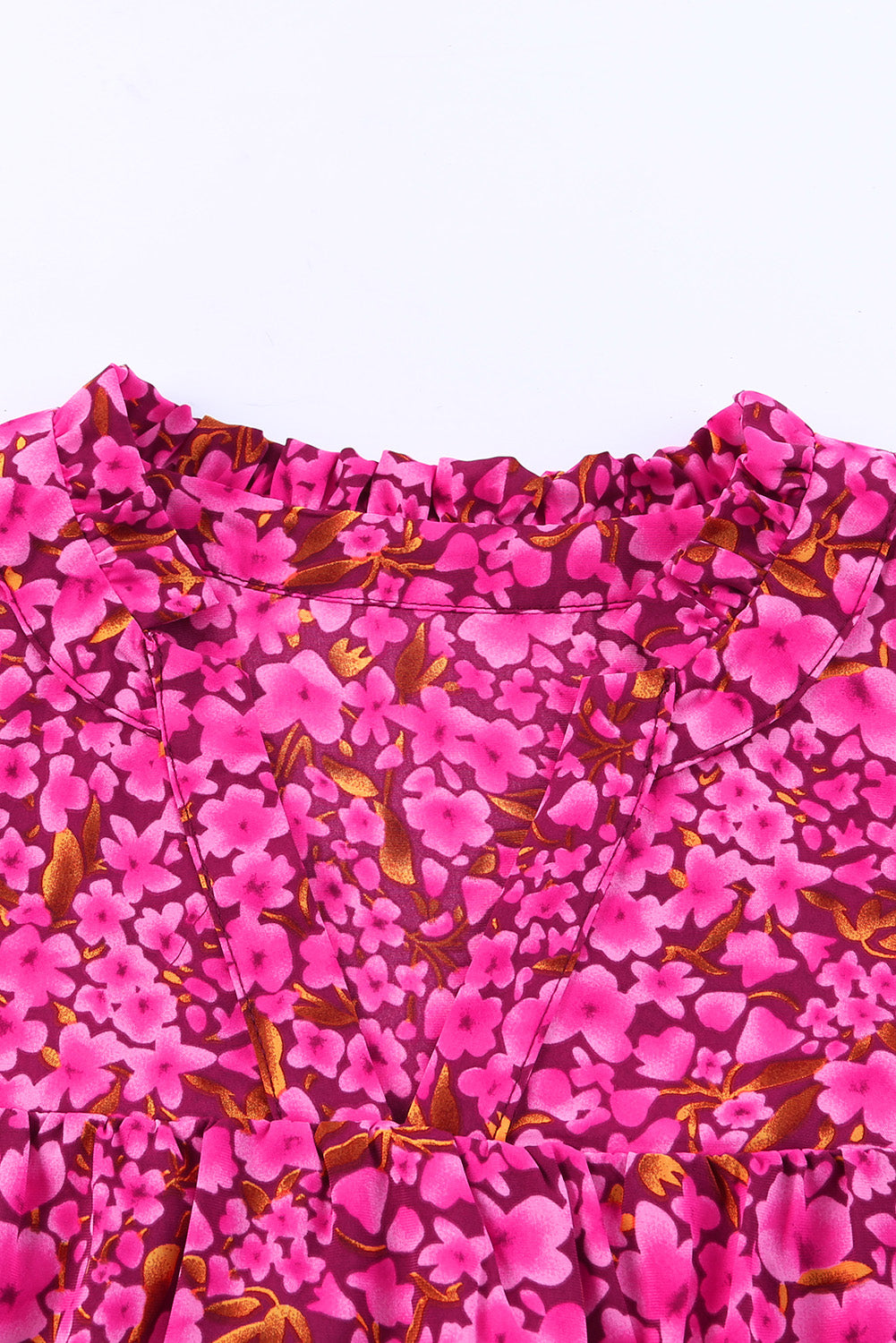 Rose Floral Print Ruffle Sleeve Plus Size Shift Top