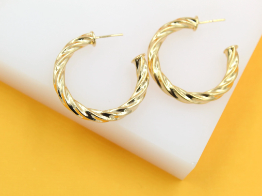 18K Gold Filled Twisted Open Hoop Earrings-0