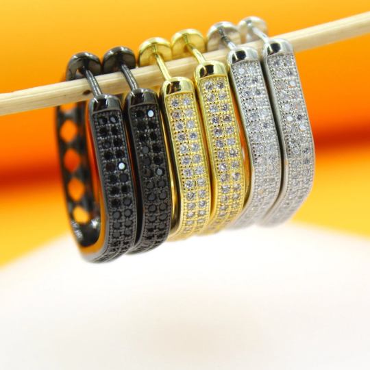 18K Gold Filled Paved CZ Square Hoops Earrings-1