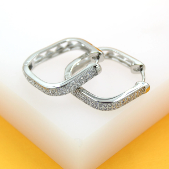 18K Gold Filled Paved CZ Square Hoops Earrings-2
