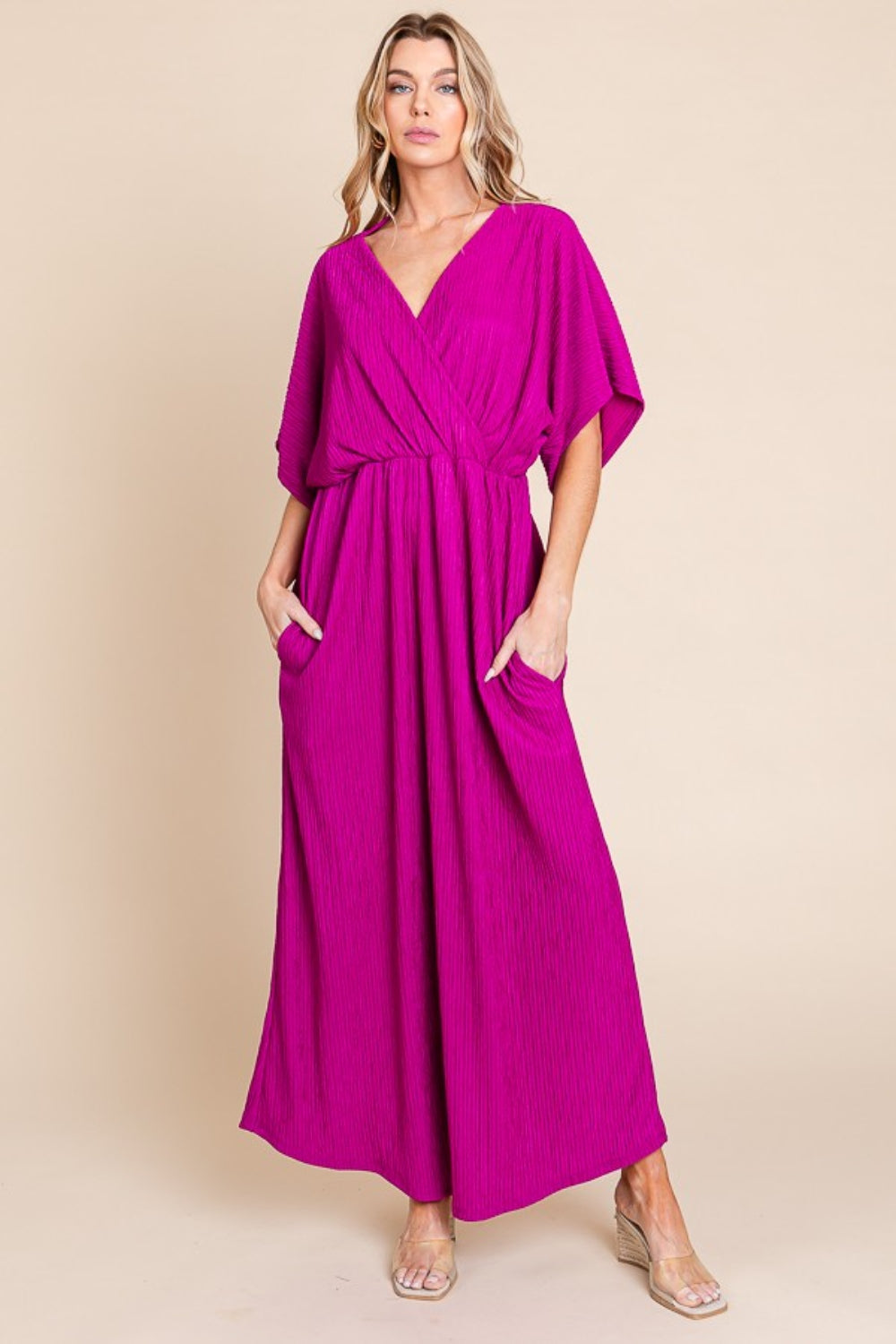 BOMBOM Surplice Maxi Dress with Pockets-0