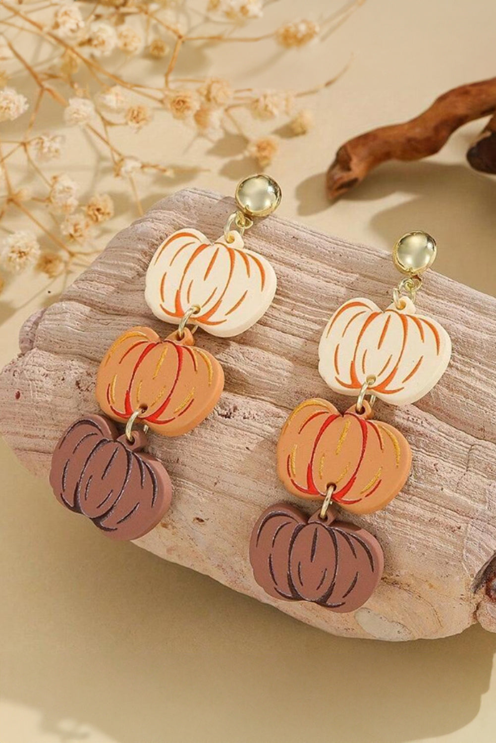 Russet Orange Halloween Retro Pumpkin Dangle Earrings