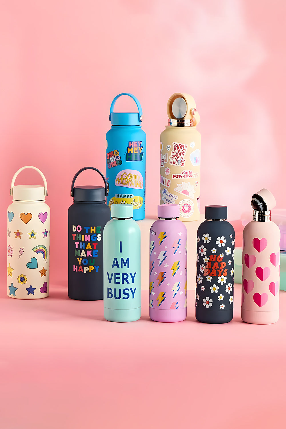 Navy Blue Floral No Bad Days Stainless Steel Water Bottle