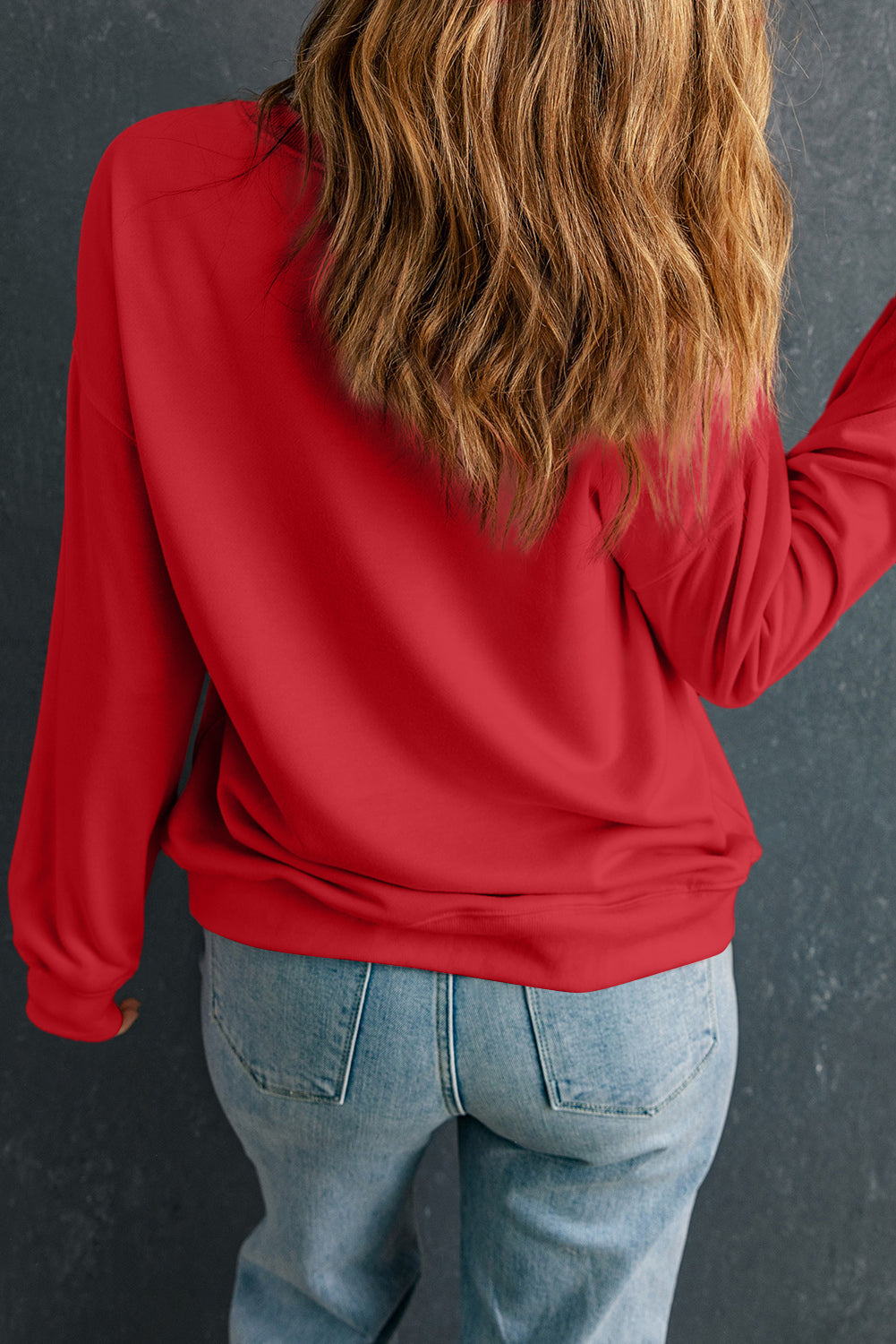 Red Sequined Baseball Bow Graphic Plus Size Sweatshirt