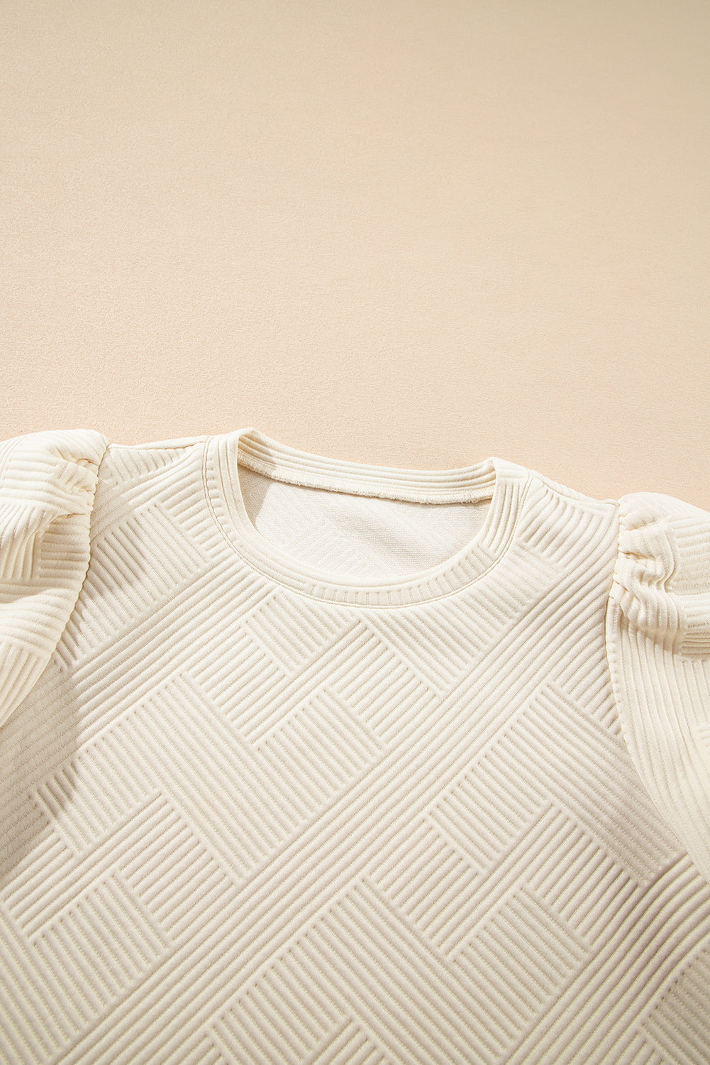 Oatmeal Solid Color Textured Puff Sleeve T-shirt
