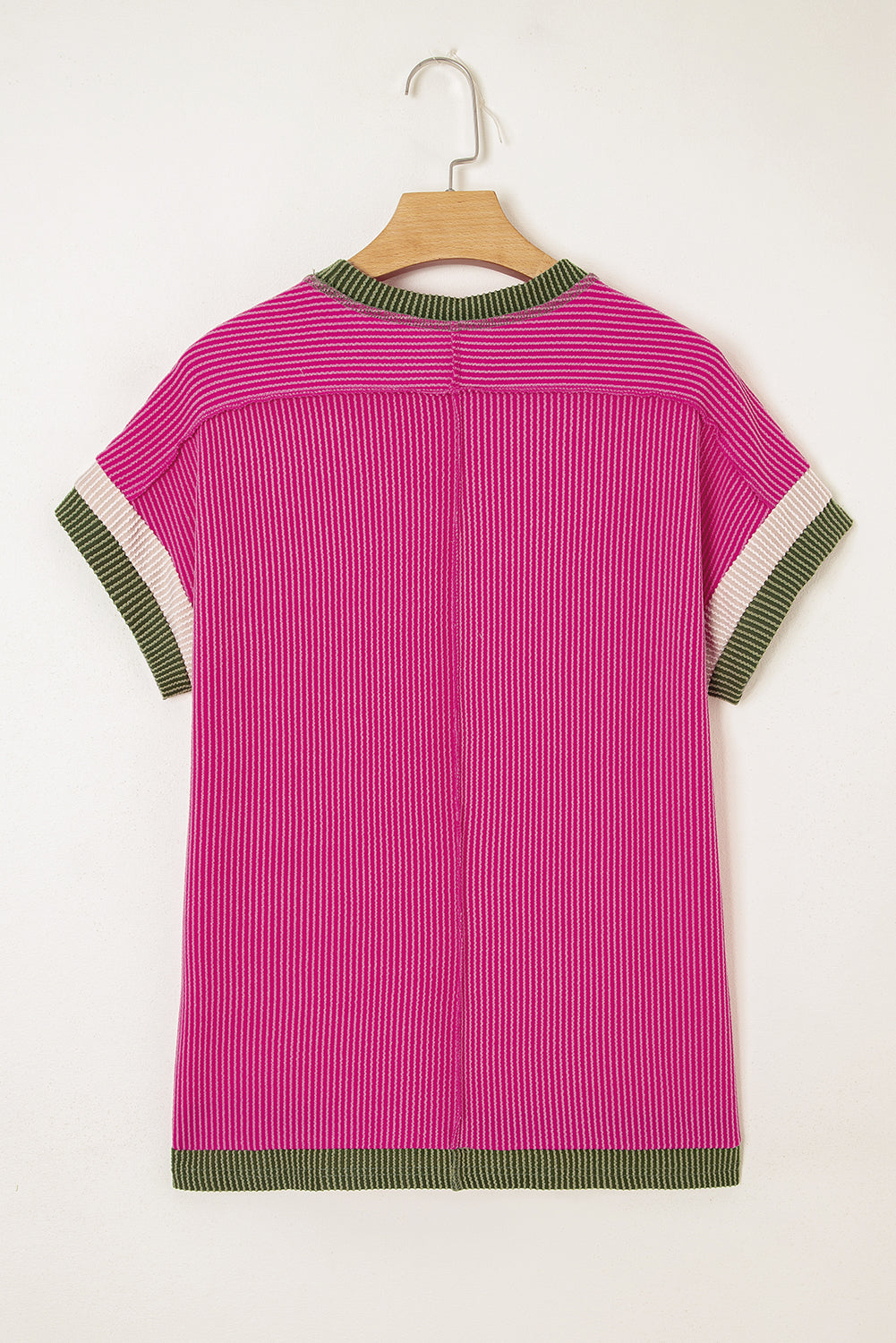 Rose Red Textured Colorblock Round Neck T Shirt