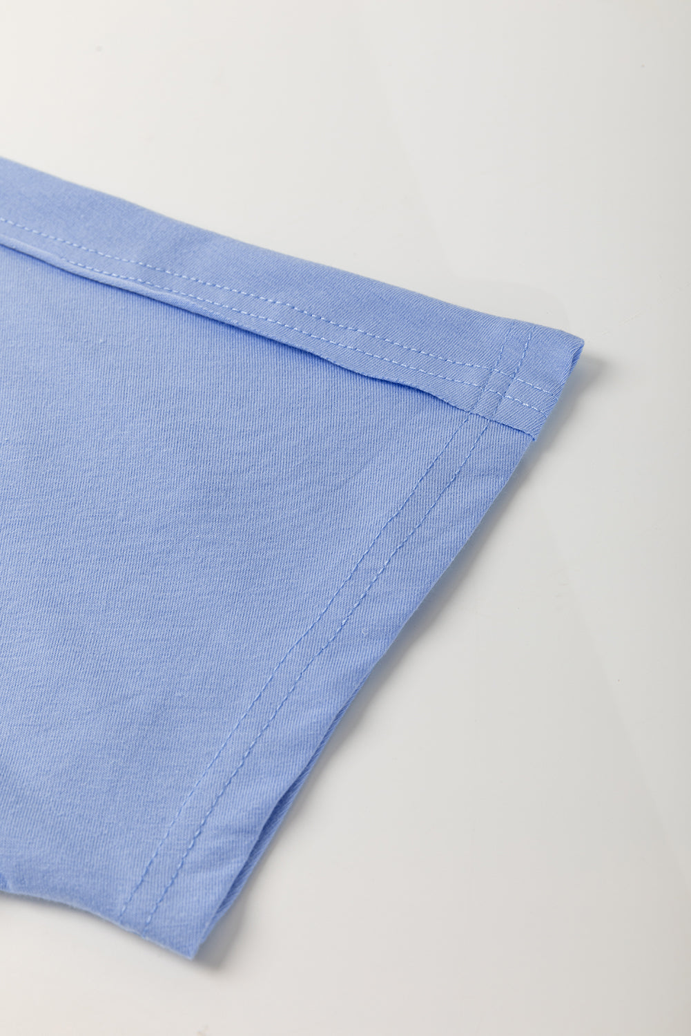 Sky Blue Flower Patched Exposed Stitching Trim Loose Tee