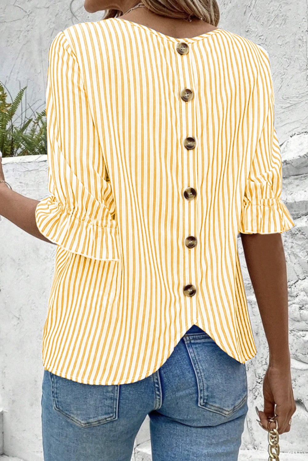 Yellow Striped Half Sleeve Casual Shirt