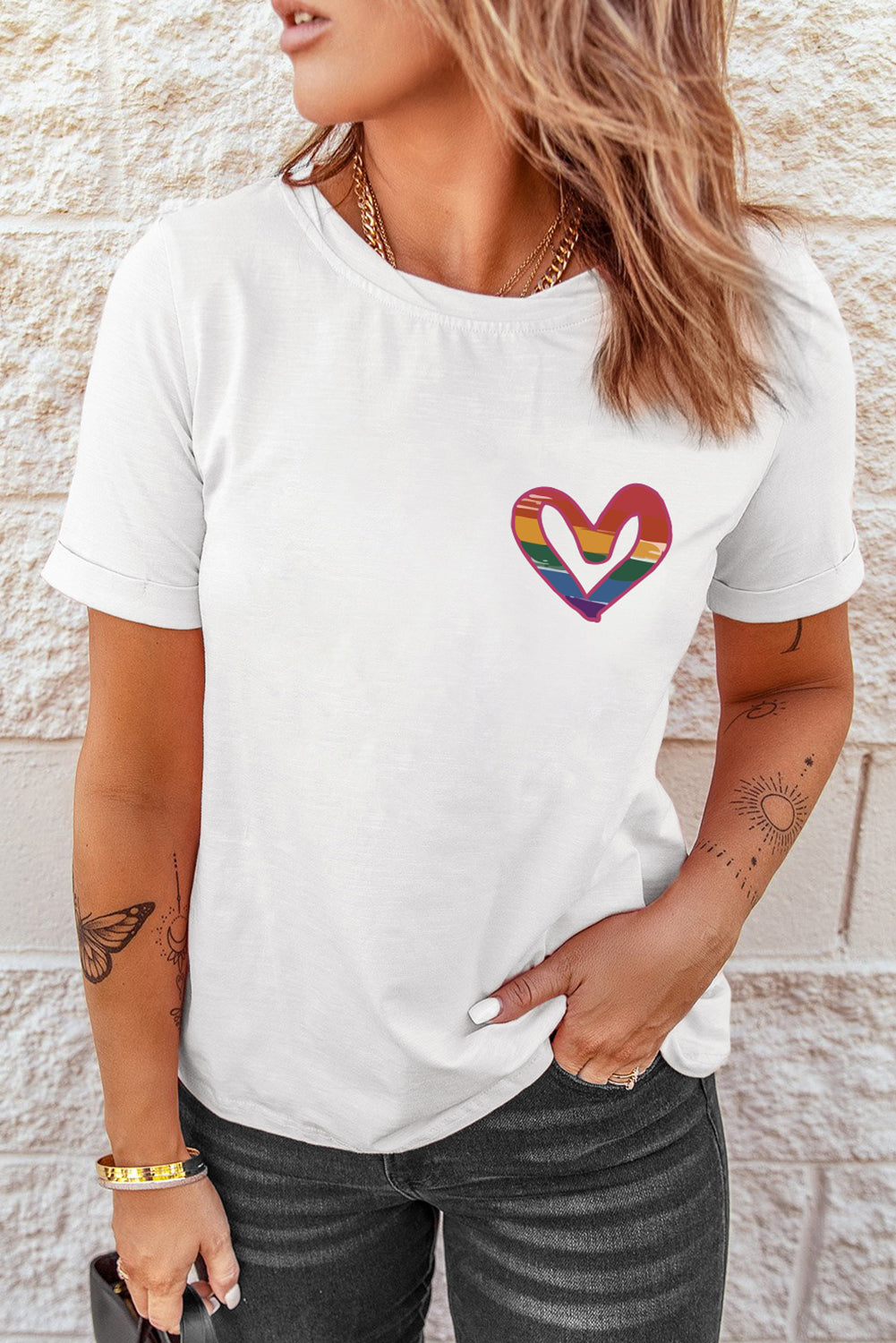 White ALL FOR LOVE AND LOVE FOR ALL Letter Graphic T Shirt