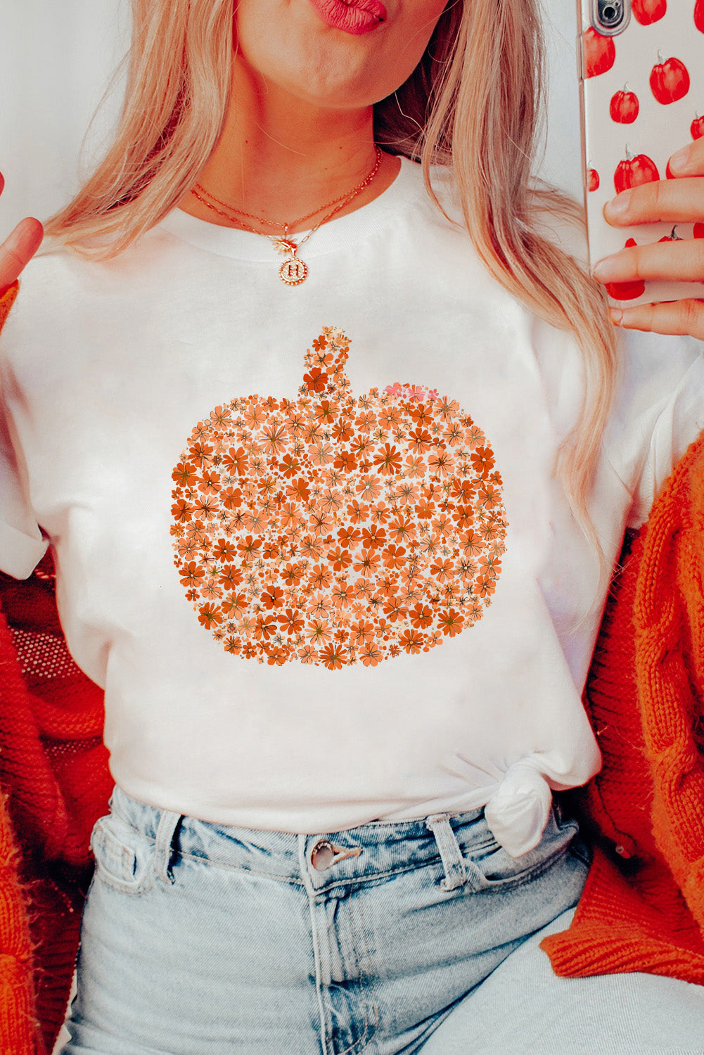 White Floral Pumpkin Custom Graphic Tee