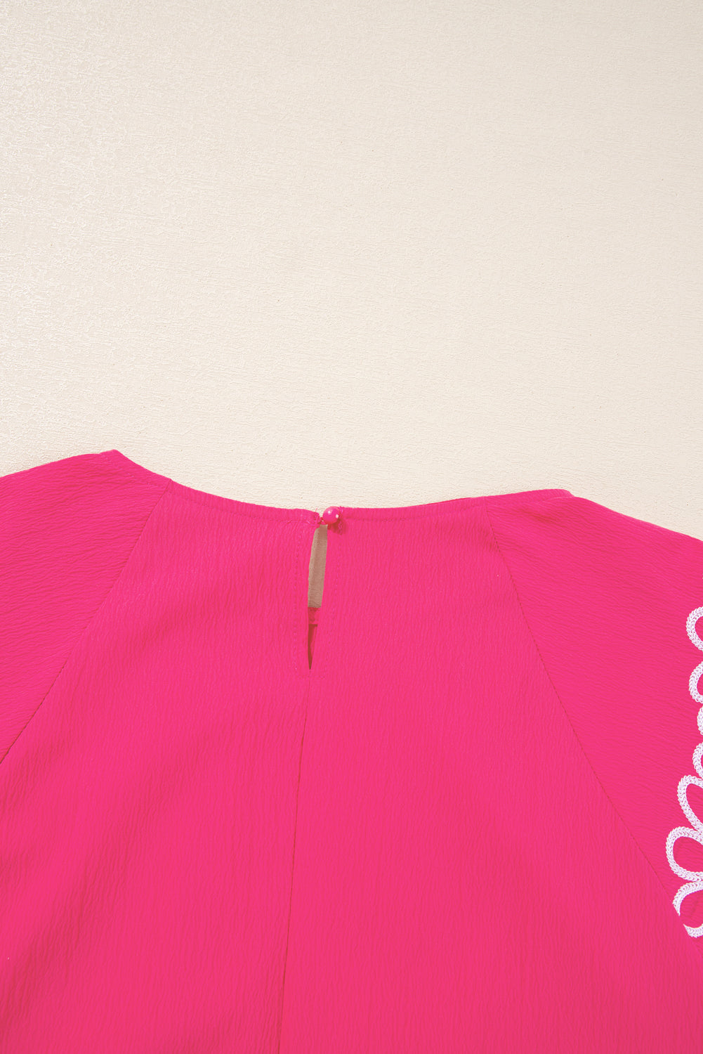 Strawberry Pink Floral Embroidered Flutter Sleeve Pleated Plus Size Blouse