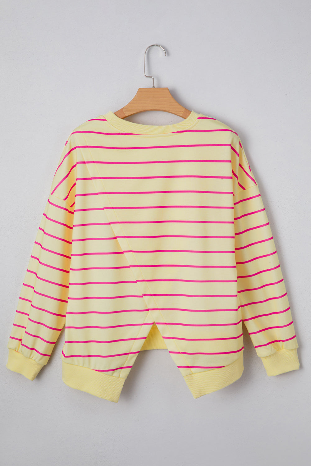 Yellow Striped Overlap Detail Drop Shoulder Pullover Sweatshirt