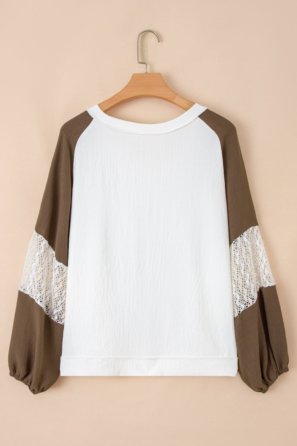 Green Colorblock Lace Patchwork Balloon Sleeve V Neck Plus Size Blouse