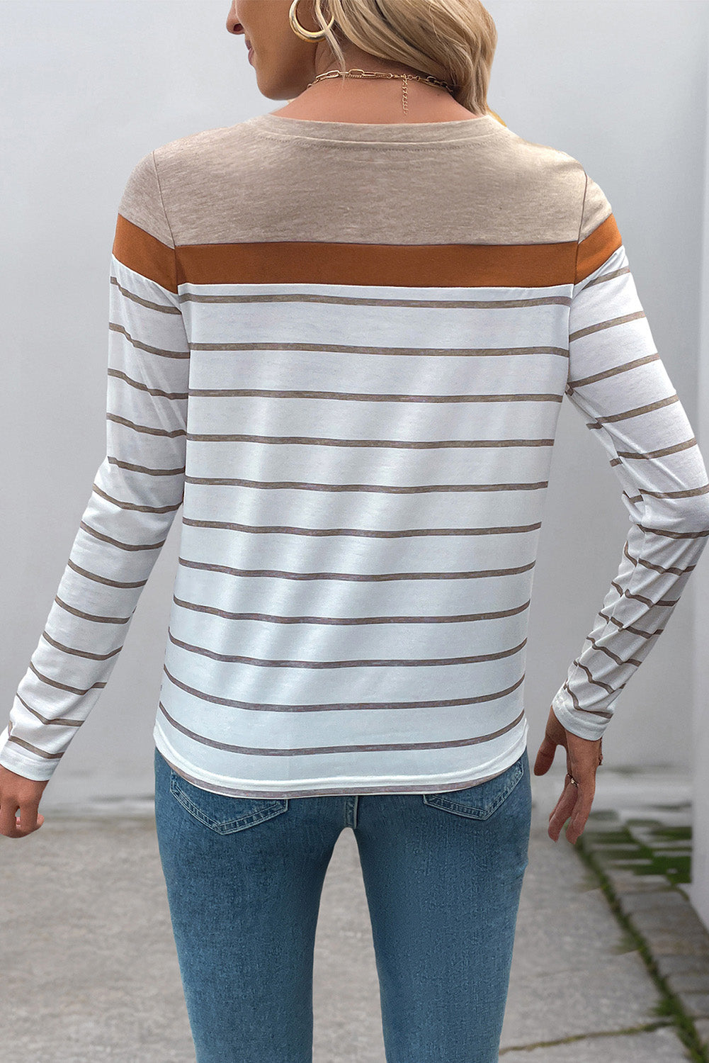 White Striped Colorblock Long Sleeve Top