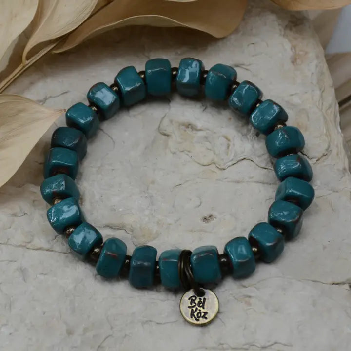 Aqua Lake Square Clay Bead Bracelet (HOPE)