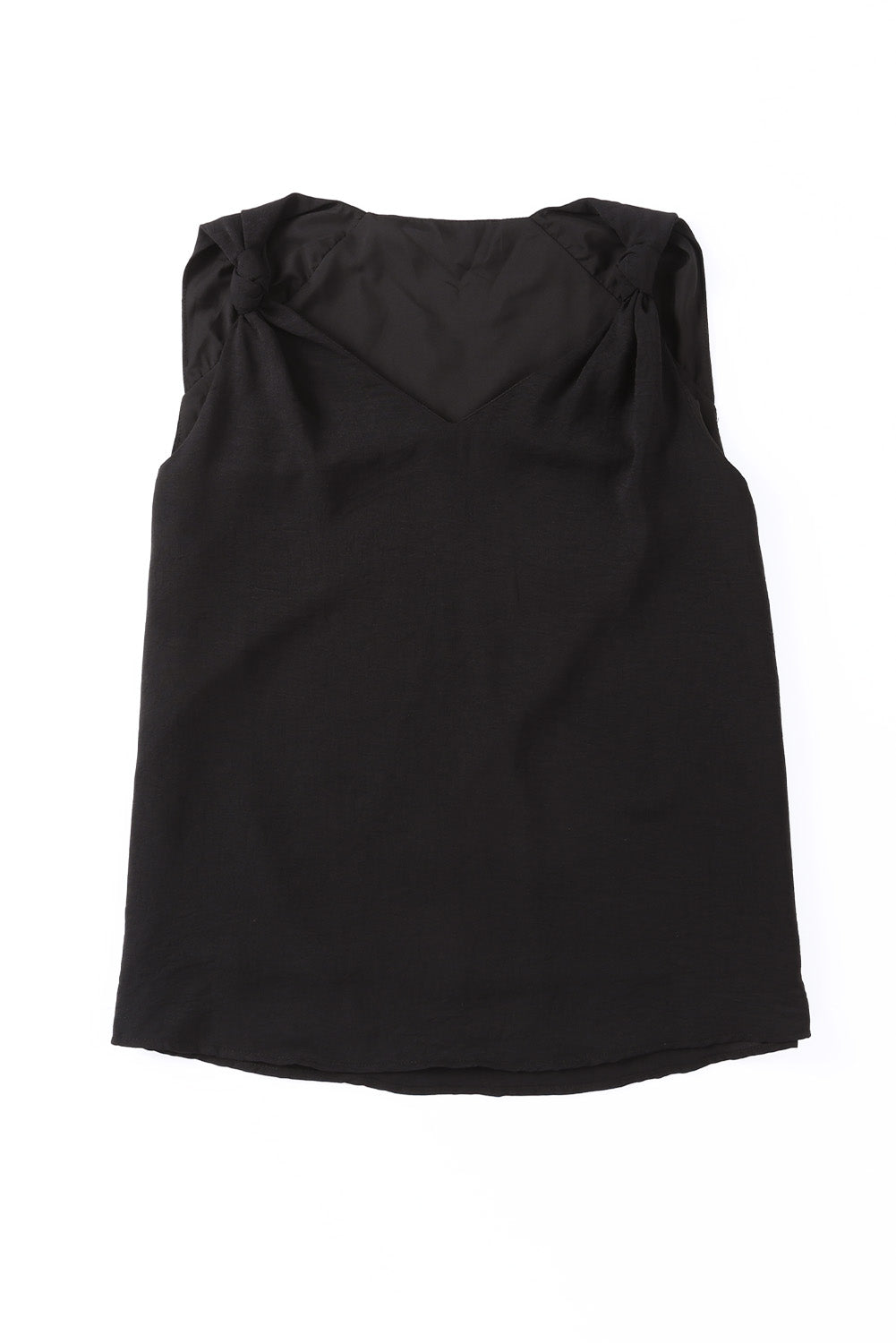 Black V Neck Knotted Shoulder Sleeveless Shirt