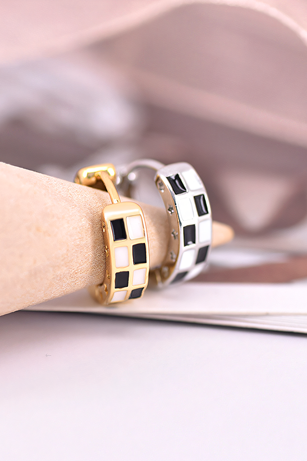 Gold Checkerboard Small Hoop Earrings