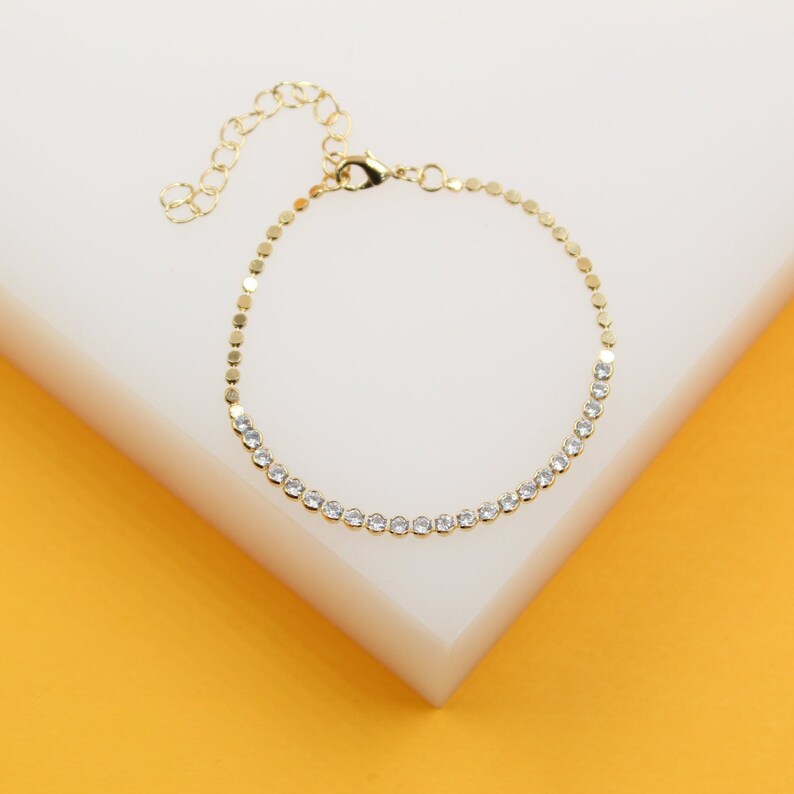 18k Gold Filled Tennis Disc Bracelet (I137A)-0