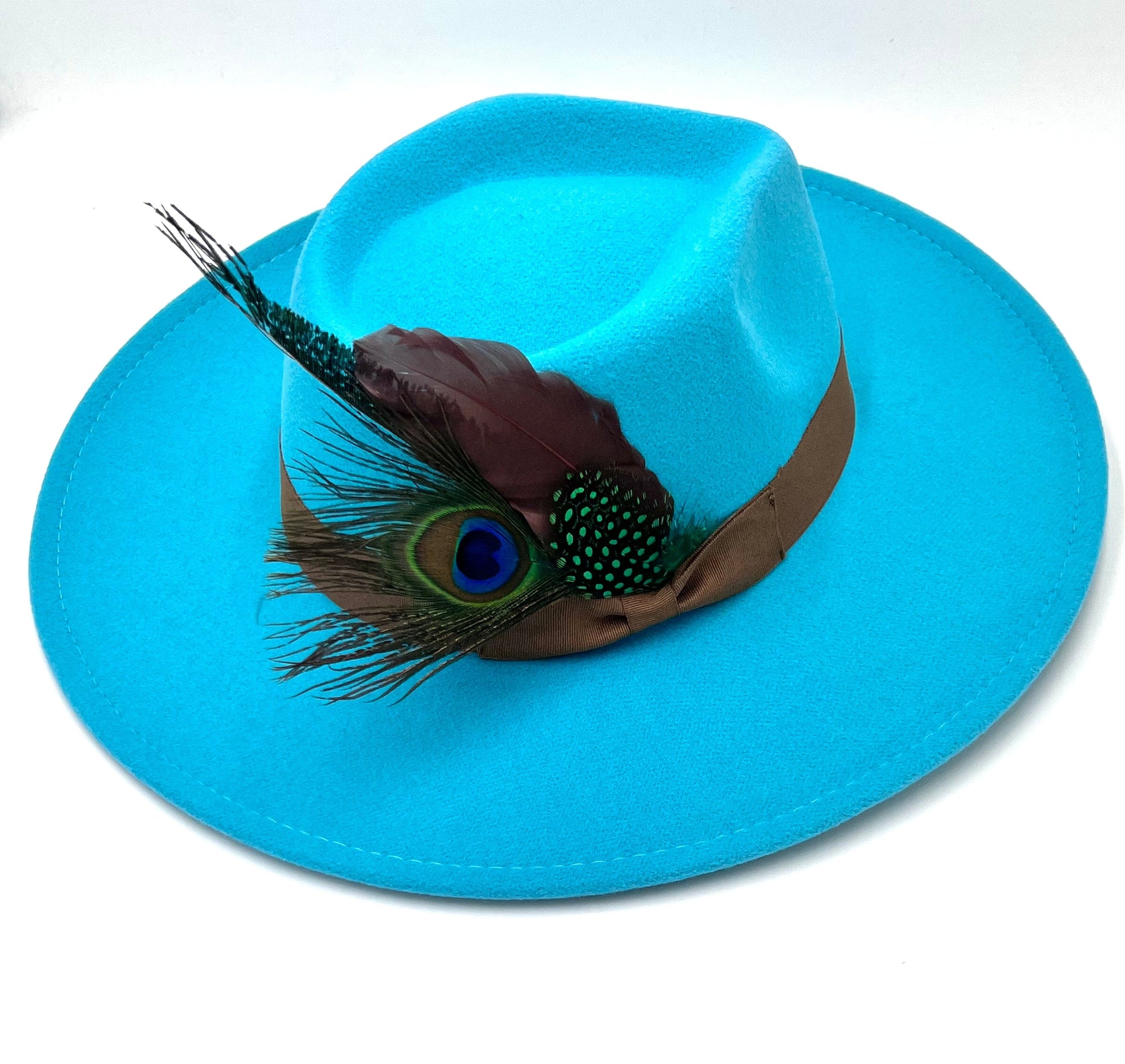 Luxury  Bow Tie Fedora  Hat-Peacock blue-0