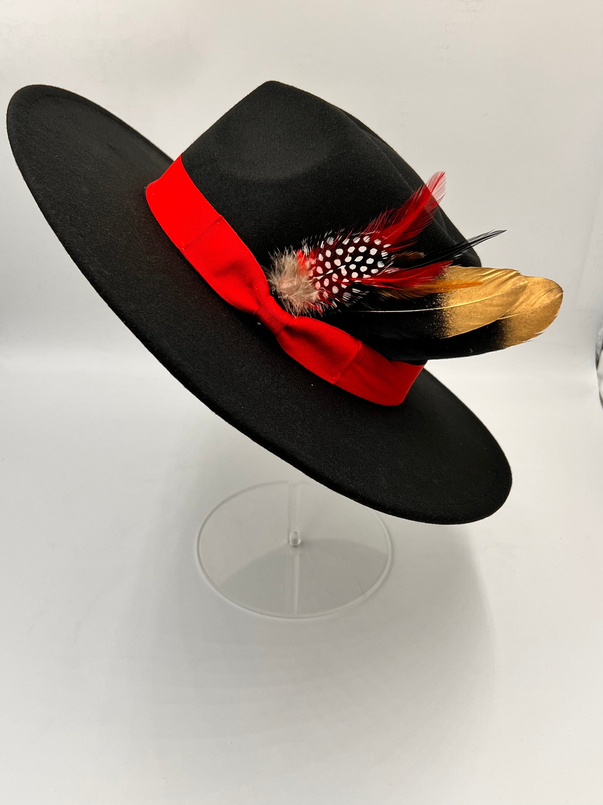 Luxury  Bow Tie Fedora Hat-Black red-0