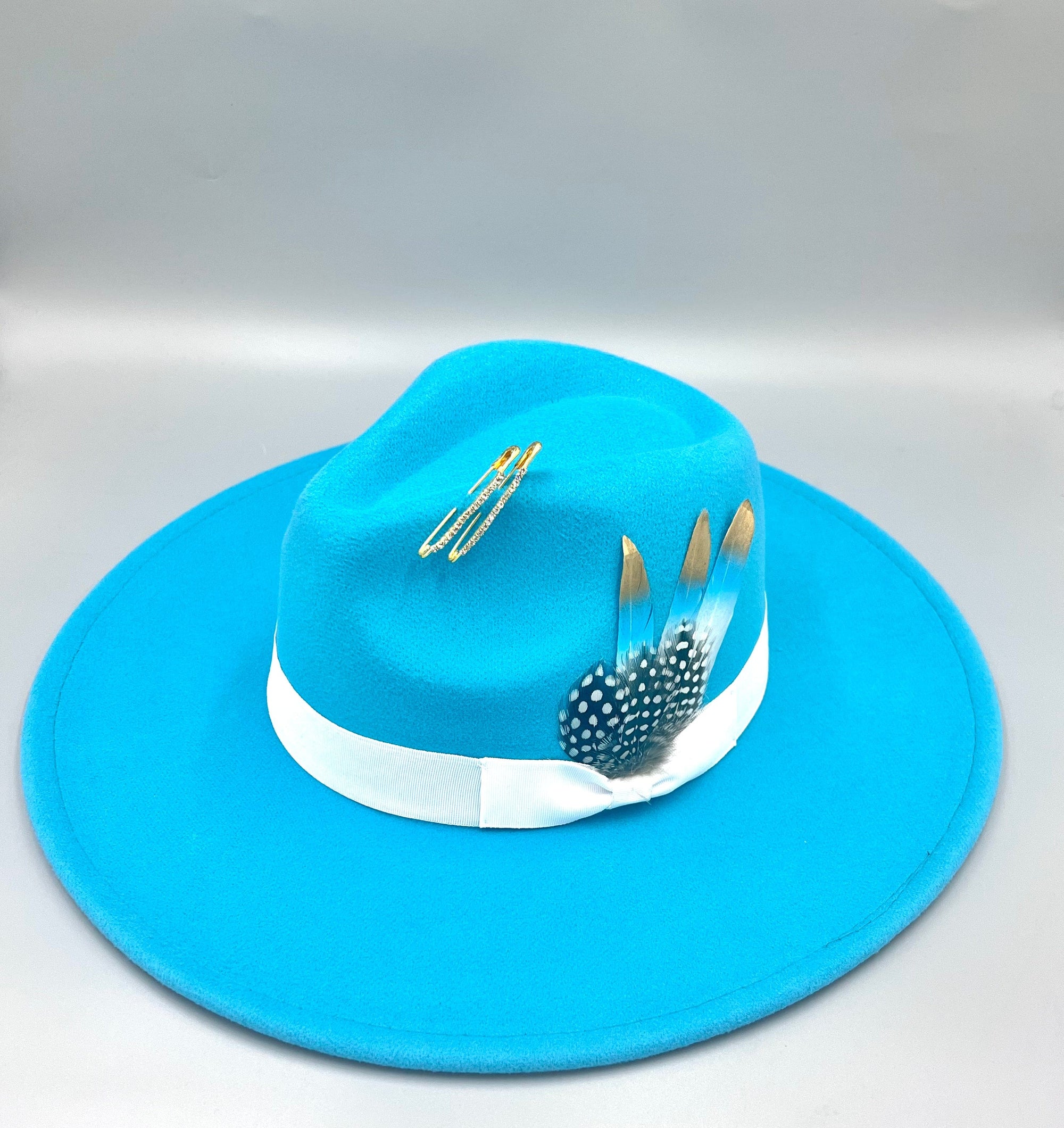 Luxury Bow Tie Fedora Hat -Turquoise-0