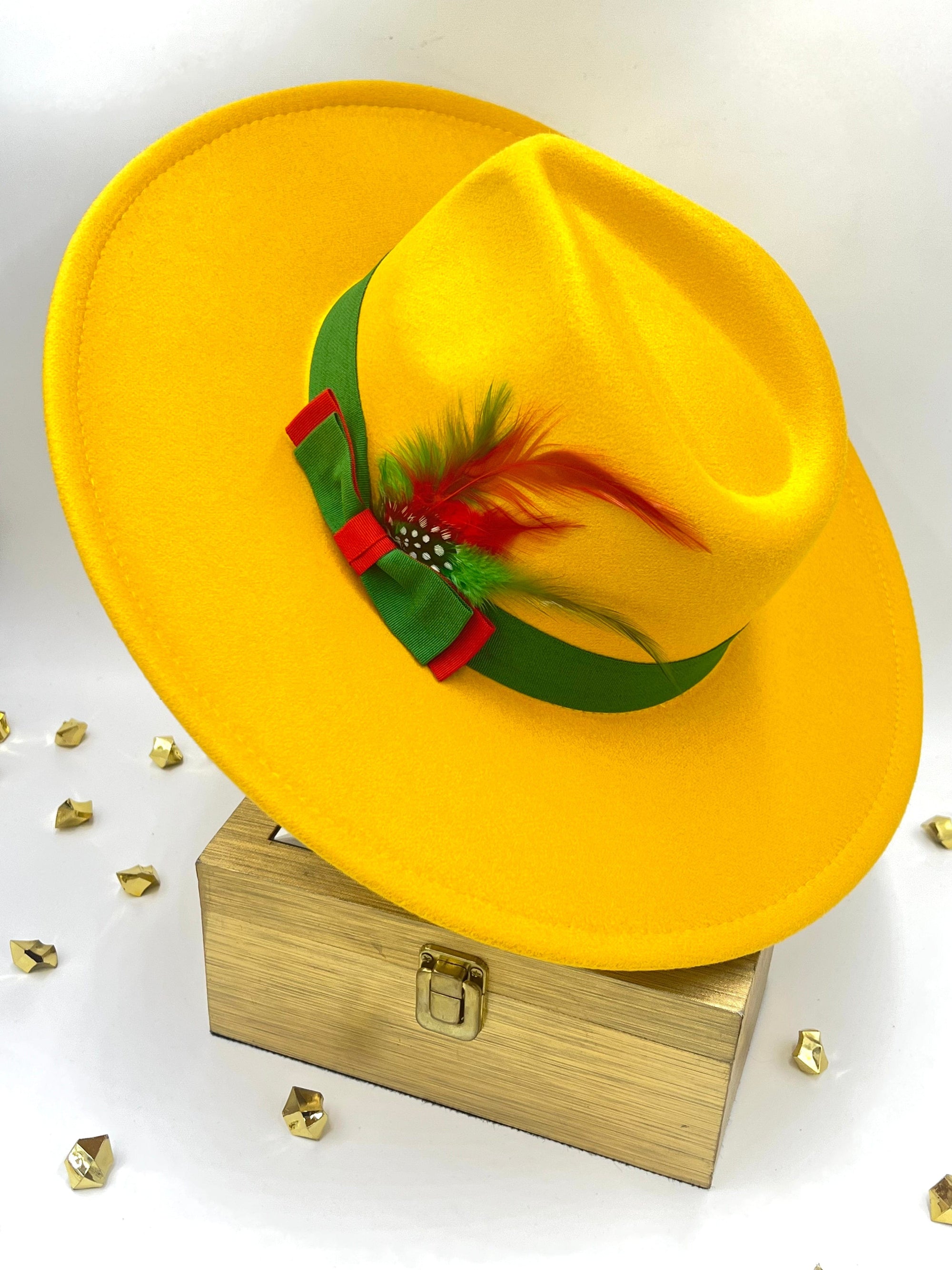 Luxury Fedora Hat-MustardGreen-0