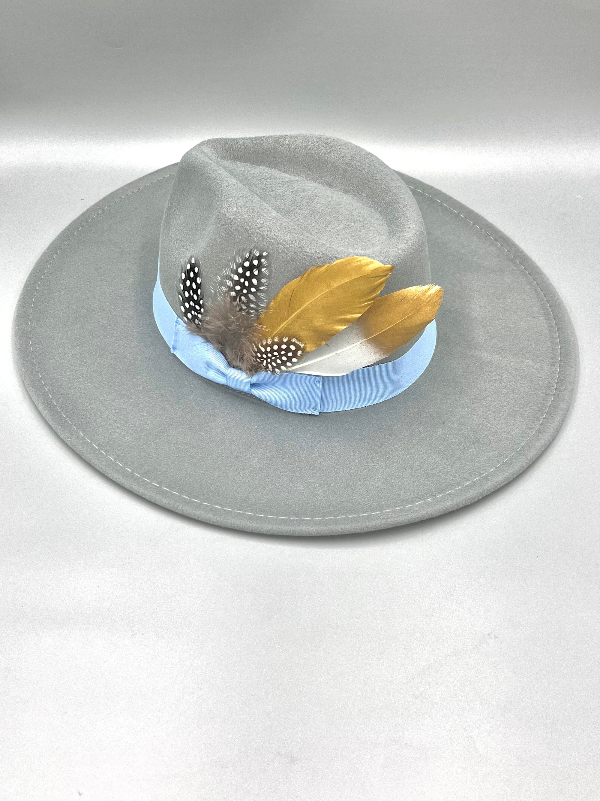 Luxury Bow Tie Fedora hat-Grey-0