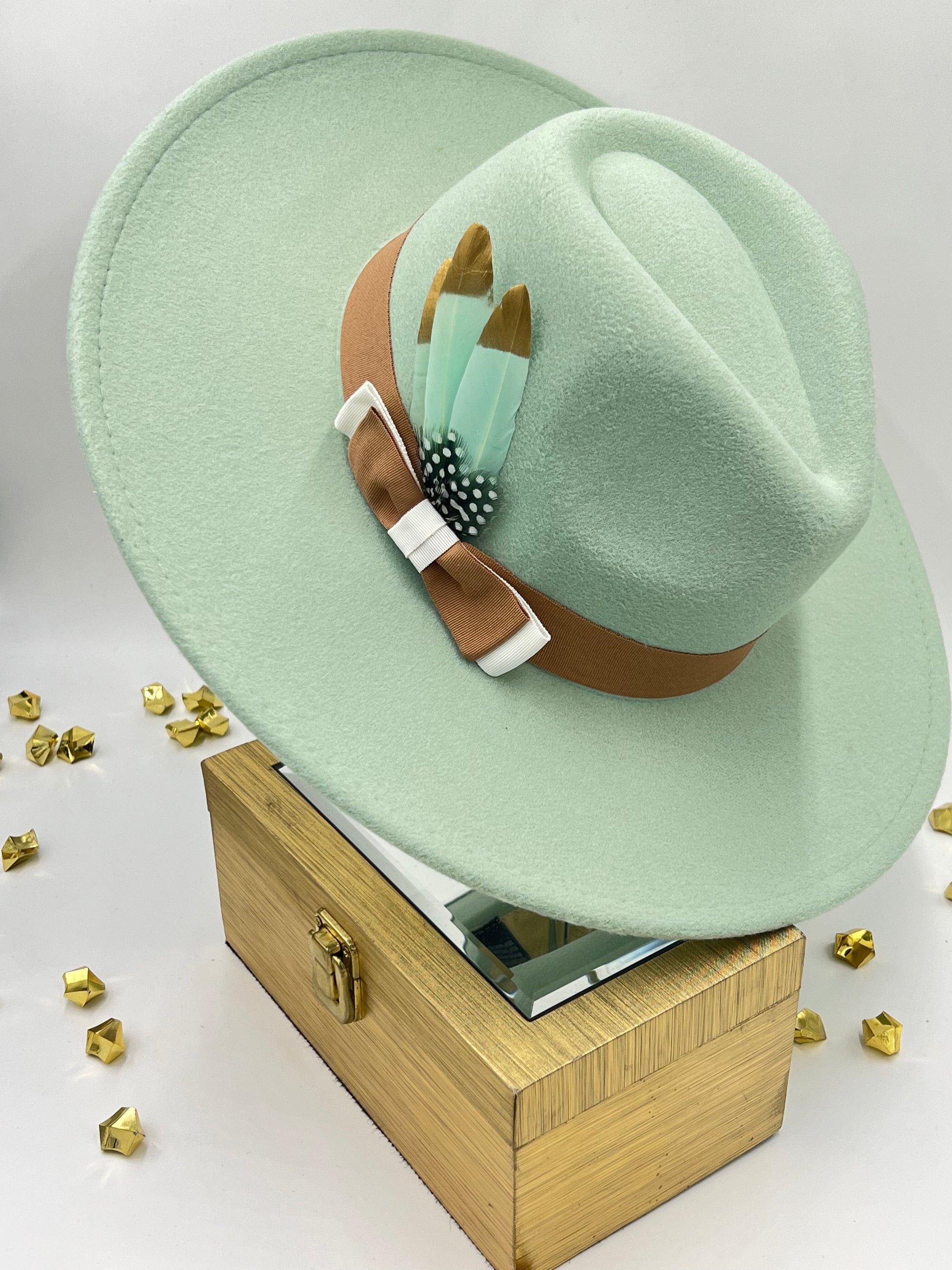 Luxury Bow tie Fedora Hat -Butta cream-0