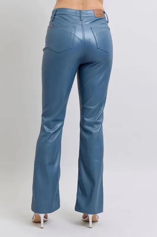 Judy Blue Full Size High Waist Tummy Control Faux Leather Bootcut Pants Plus Size-4