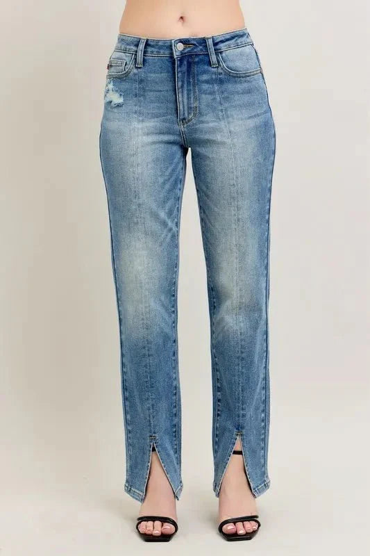 Judy Blue Full Size High Waist Vintage Wash Front Seam & Slit Straight Plus Size-1