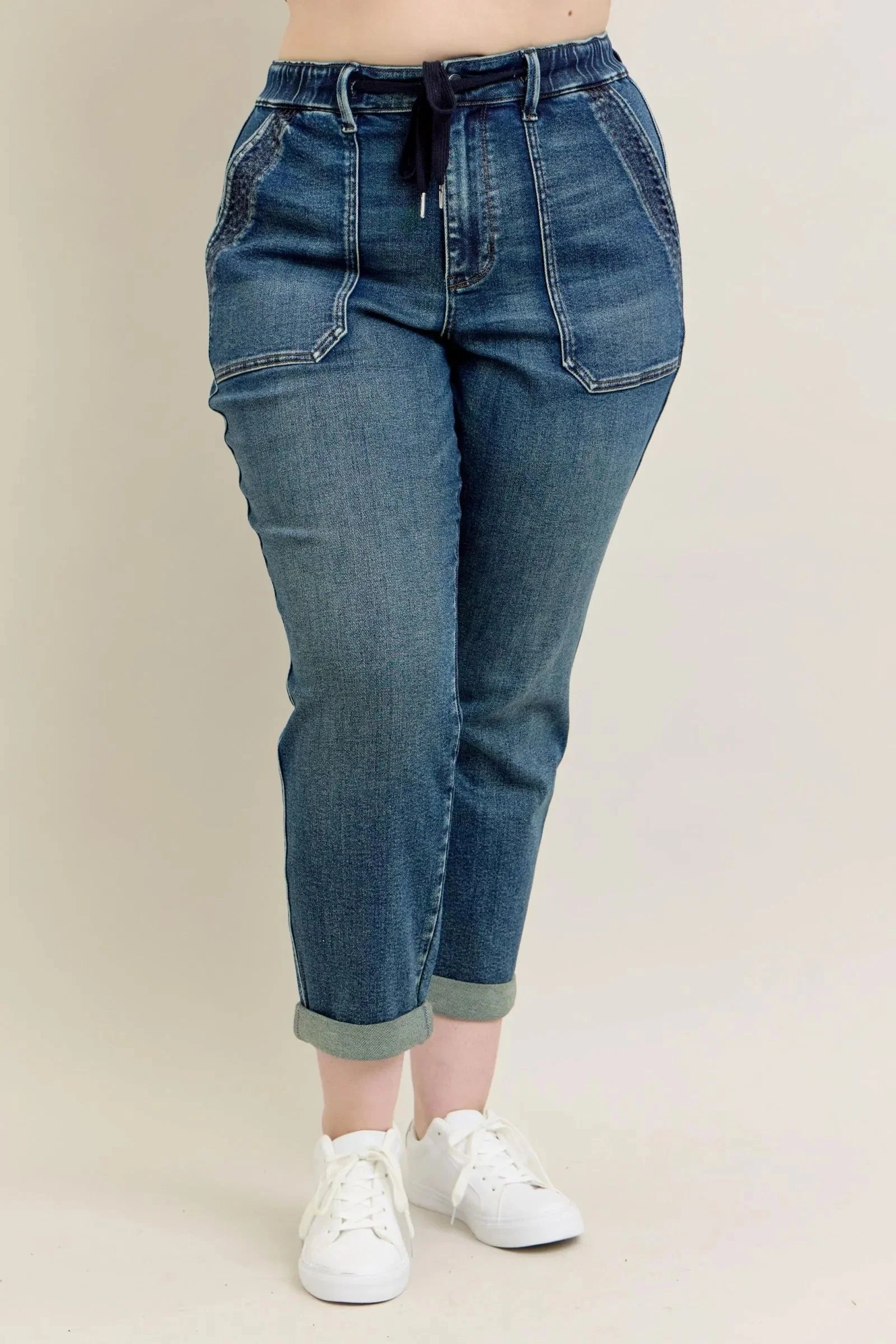 Judy Blue Full Size HW Vintage Wash Jeans w/ Drawstring Plus Size-4