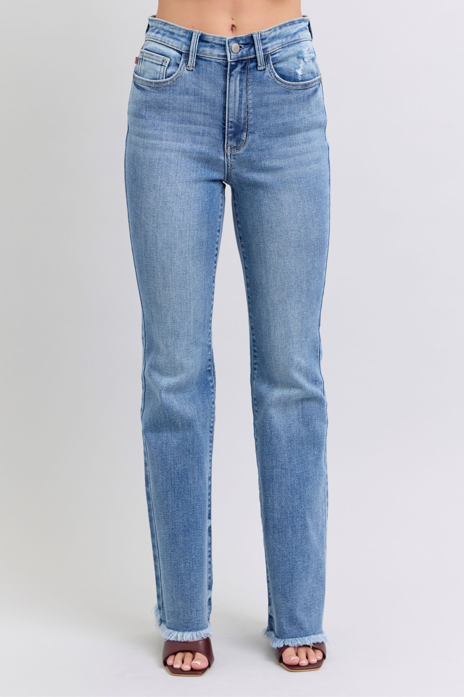 Judy Blue Full Size Raw Hem High Rise Bootcut Jeans-0