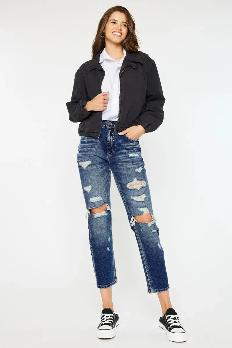 Kancan High Rise Distressed Mom Fit Jeans-1