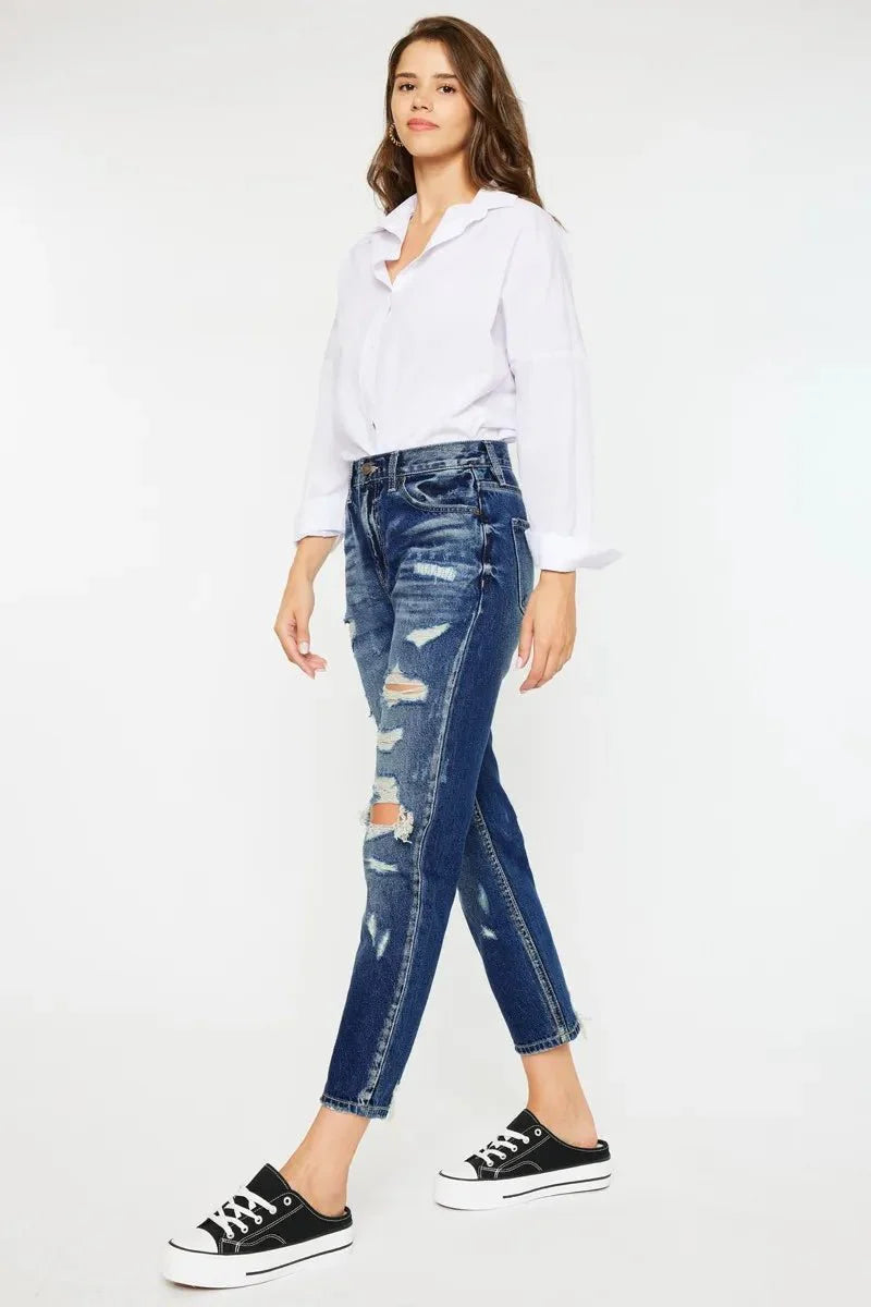 Kancan High Rise Distressed Mom Fit Jeans-2