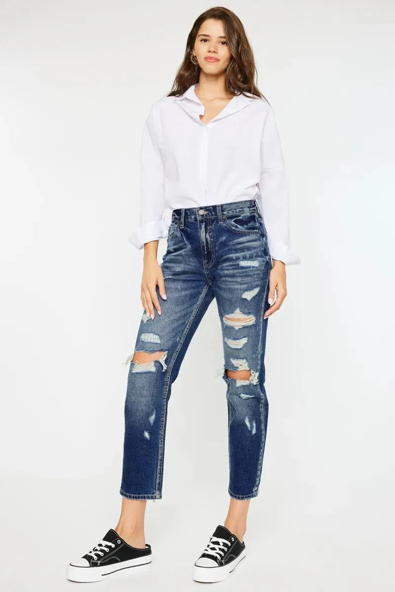 Kancan High Rise Distressed Mom Fit Jeans-4