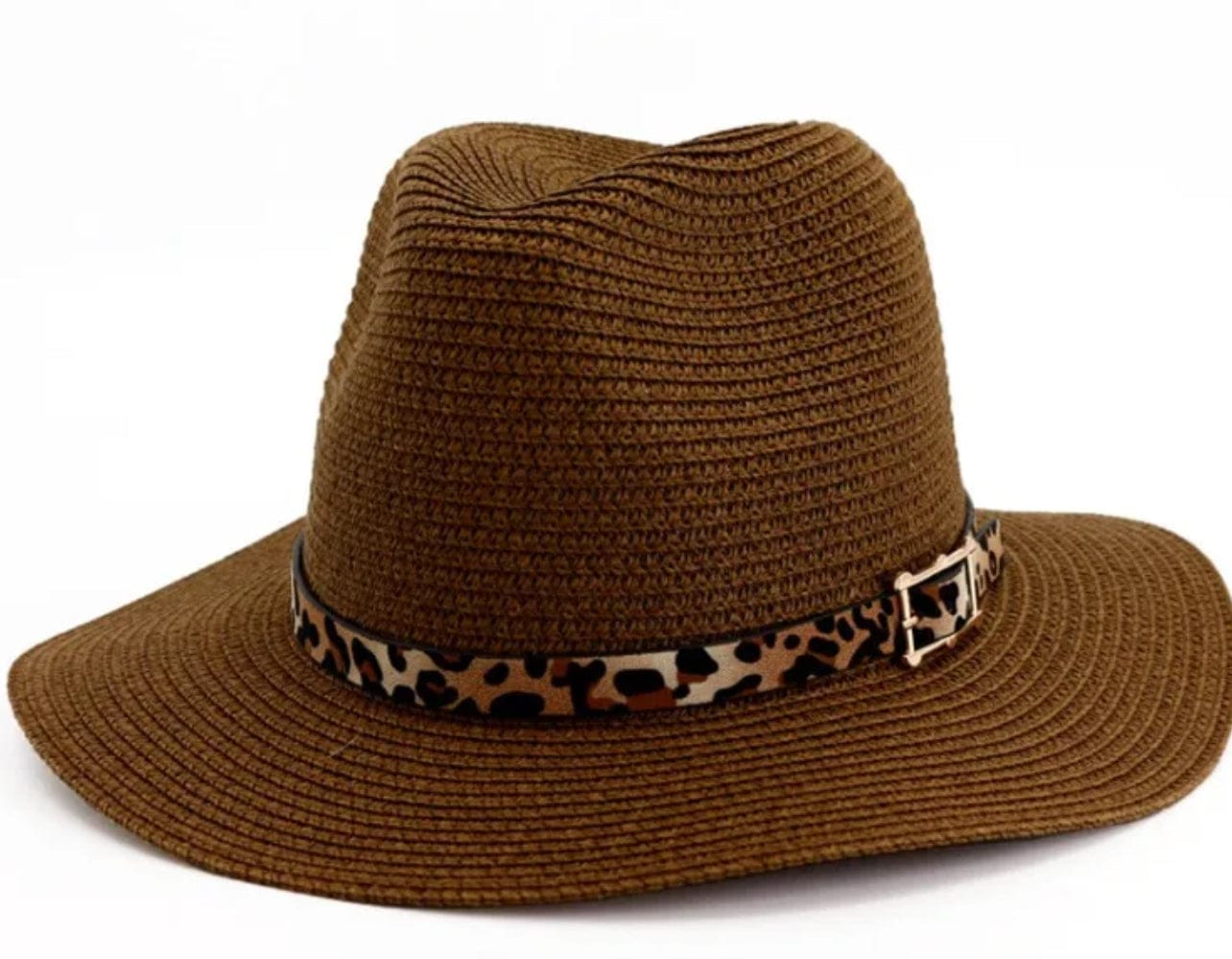 Leopard Straw Fedora Hat - brown-0