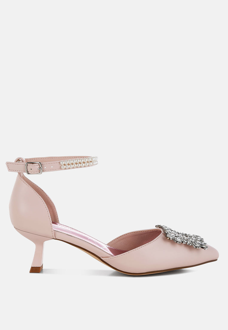 Onkana Diamante Brooch Kitten Heel Sandals-5