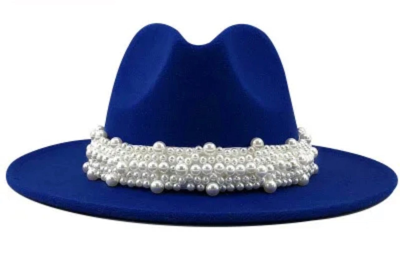 Pearl Fedora Hat- blue-0