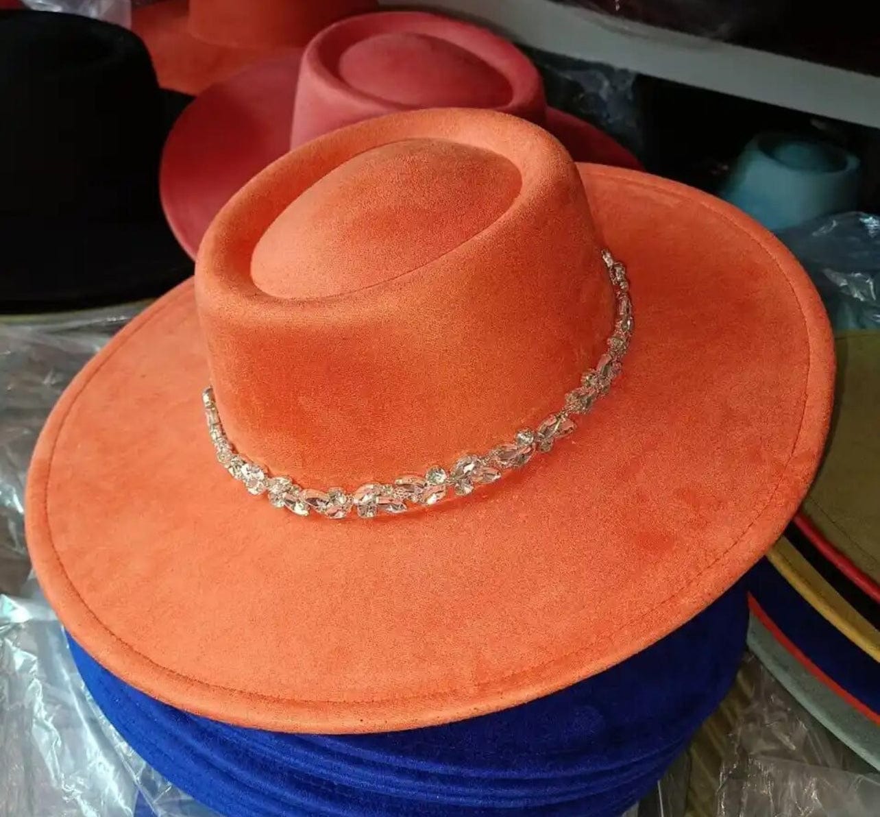 Raw flower diamond round brim Fedora Hat-5